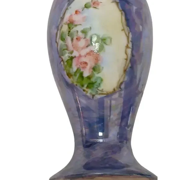 Antique Victorian Rose Salt & Pepper Shakers Blue Iridescent Noritake Japan VNTG - Picture 5 of 16